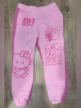 Sanrio Hello Kitty Pink Sweatpants with Dark Pink Side Panels: Size Large